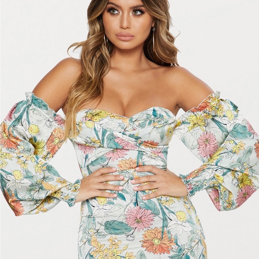 Pretty Little Thing Dusty Floral Bardot Dress
